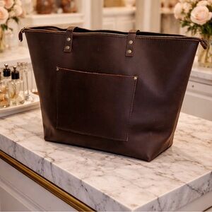Classic Dark Brown Leather Tote Bag